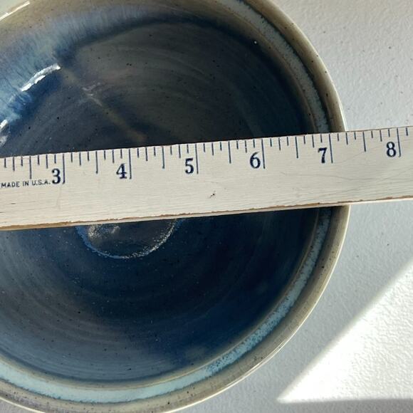 Studio Pottery Art Stoneware Bowls Set of 2 Glazed Dipped Blue Speckled - Picture 10 of 13